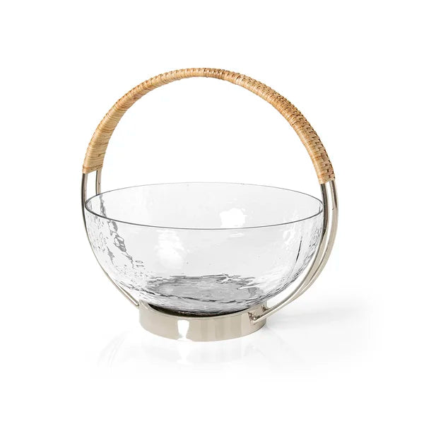 Bowl Vidro Com Alça Rattan 25cm